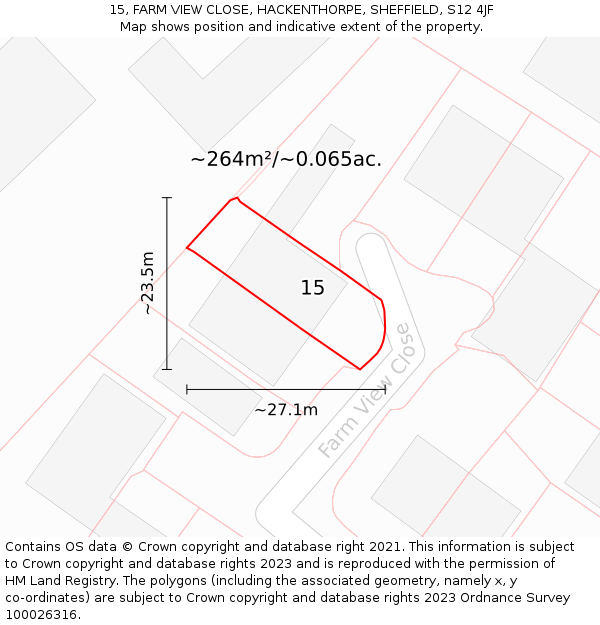 15, FARM VIEW CLOSE, HACKENTHORPE, SHEFFIELD, S12 4JF: Plot and title map