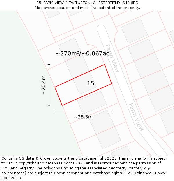 15, FARM VIEW, NEW TUPTON, CHESTERFIELD, S42 6BD: Plot and title map