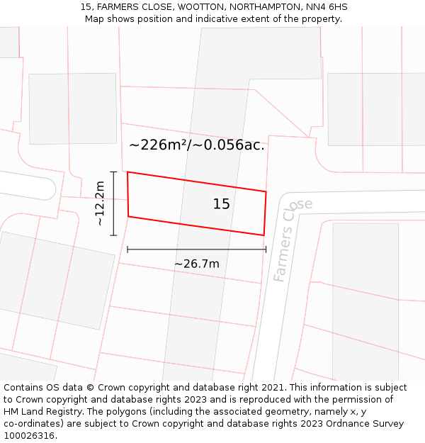 15, FARMERS CLOSE, WOOTTON, NORTHAMPTON, NN4 6HS: Plot and title map