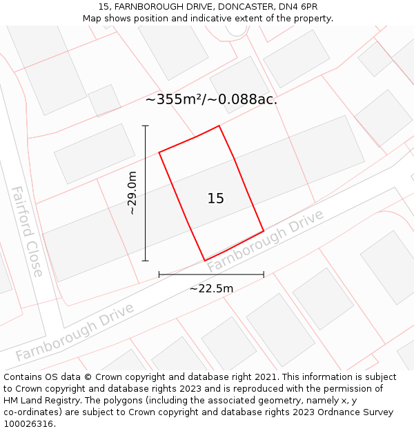 15, FARNBOROUGH DRIVE, DONCASTER, DN4 6PR: Plot and title map