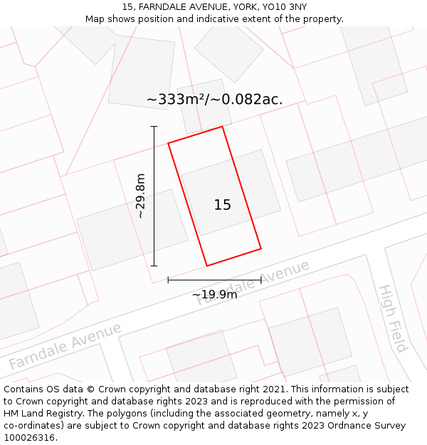 15, FARNDALE AVENUE, YORK, YO10 3NY: Plot and title map