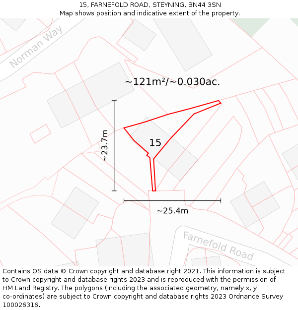 15, FARNEFOLD ROAD, STEYNING, BN44 3SN: Plot and title map