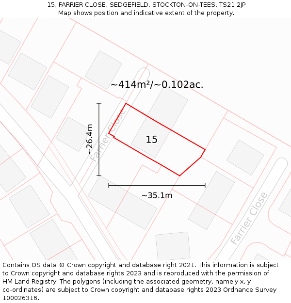 15, FARRIER CLOSE, SEDGEFIELD, STOCKTON-ON-TEES, TS21 2JP: Plot and title map