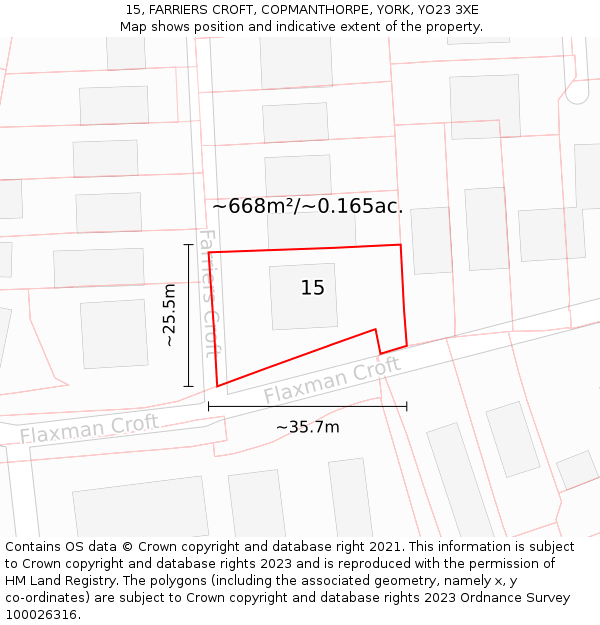 15, FARRIERS CROFT, COPMANTHORPE, YORK, YO23 3XE: Plot and title map