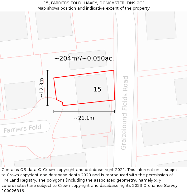 15, FARRIERS FOLD, HAXEY, DONCASTER, DN9 2GF: Plot and title map