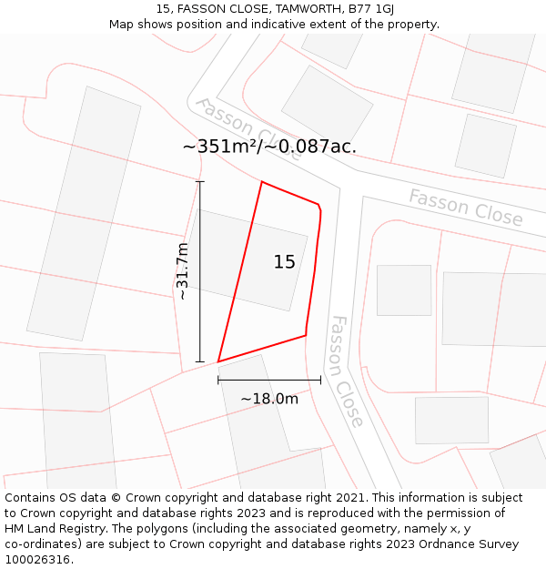 15, FASSON CLOSE, TAMWORTH, B77 1GJ: Plot and title map