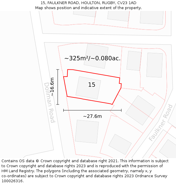 15, FAULKNER ROAD, HOULTON, RUGBY, CV23 1AD: Plot and title map