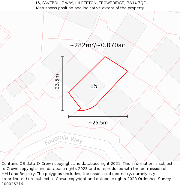 15, FAVEROLLE WAY, HILPERTON, TROWBRIDGE, BA14 7QE: Plot and title map