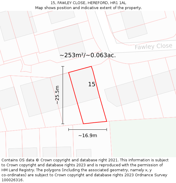 15, FAWLEY CLOSE, HEREFORD, HR1 1AL: Plot and title map