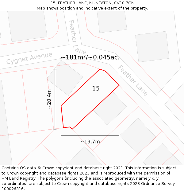 15, FEATHER LANE, NUNEATON, CV10 7GN: Plot and title map