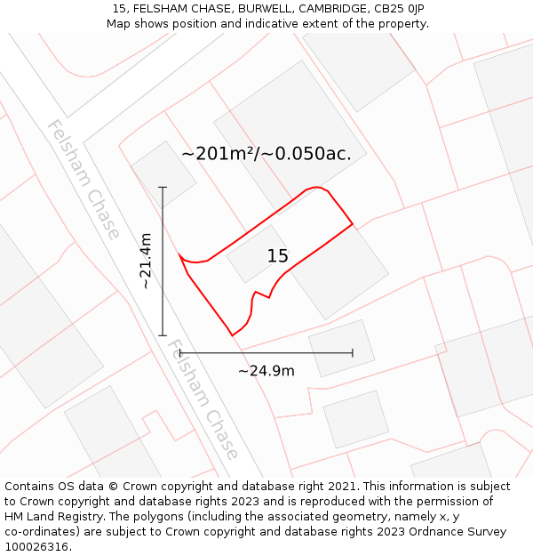 15, FELSHAM CHASE, BURWELL, CAMBRIDGE, CB25 0JP: Plot and title map