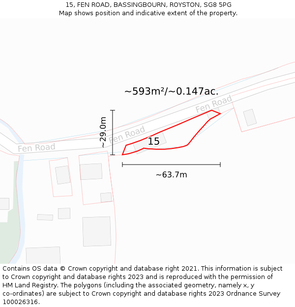 15, FEN ROAD, BASSINGBOURN, ROYSTON, SG8 5PG: Plot and title map