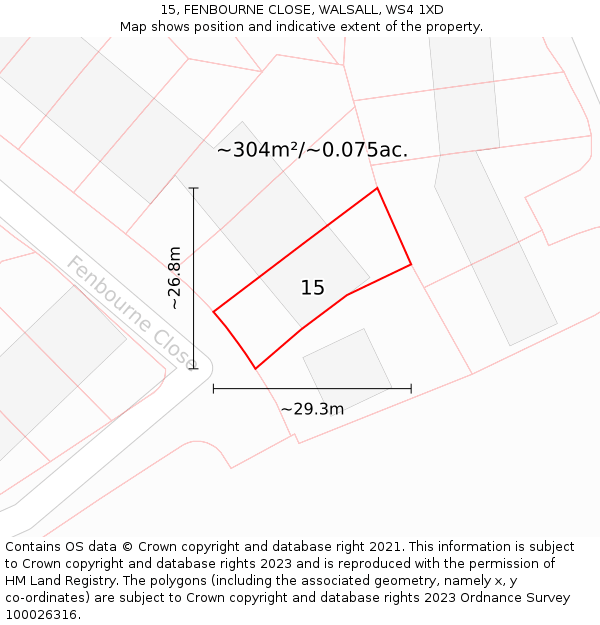 15, FENBOURNE CLOSE, WALSALL, WS4 1XD: Plot and title map