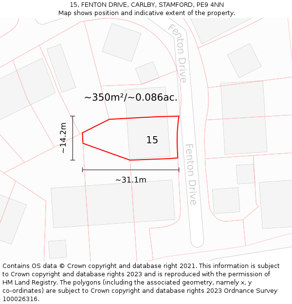 15, FENTON DRIVE, CARLBY, STAMFORD, PE9 4NN: Plot and title map