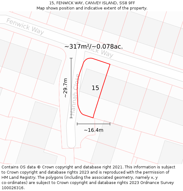 15, FENWICK WAY, CANVEY ISLAND, SS8 9FF: Plot and title map
