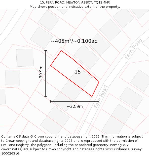 15, FERN ROAD, NEWTON ABBOT, TQ12 4NR: Plot and title map