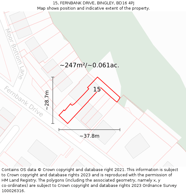 15, FERNBANK DRIVE, BINGLEY, BD16 4PJ: Plot and title map