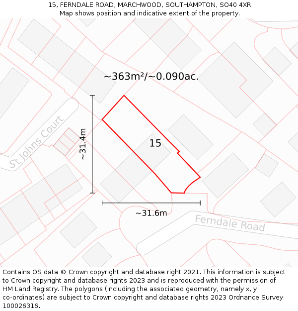 15, FERNDALE ROAD, MARCHWOOD, SOUTHAMPTON, SO40 4XR: Plot and title map
