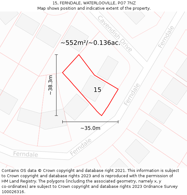 15, FERNDALE, WATERLOOVILLE, PO7 7NZ: Plot and title map