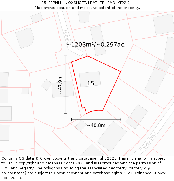 15, FERNHILL, OXSHOTT, LEATHERHEAD, KT22 0JH: Plot and title map