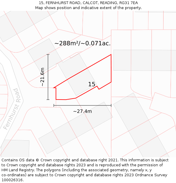 15, FERNHURST ROAD, CALCOT, READING, RG31 7EA: Plot and title map