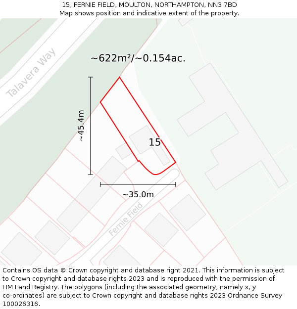 15, FERNIE FIELD, MOULTON, NORTHAMPTON, NN3 7BD: Plot and title map