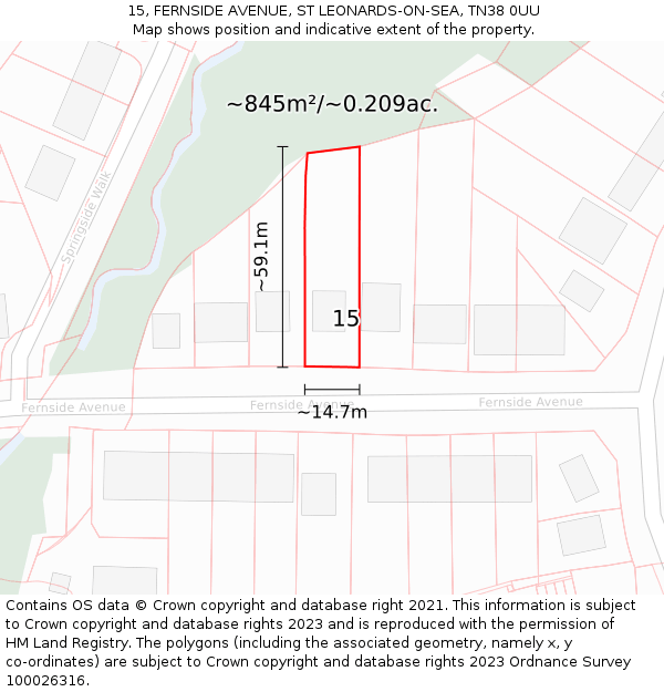 15, FERNSIDE AVENUE, ST LEONARDS-ON-SEA, TN38 0UU: Plot and title map