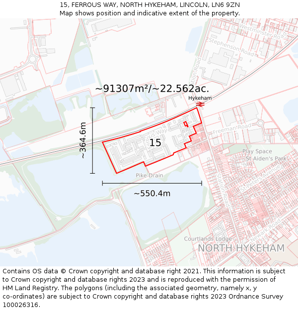 15, FERROUS WAY, NORTH HYKEHAM, LINCOLN, LN6 9ZN: Plot and title map