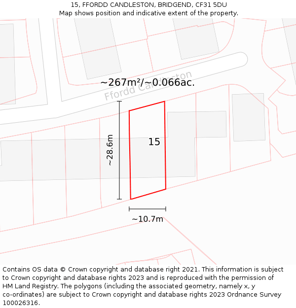 15, FFORDD CANDLESTON, BRIDGEND, CF31 5DU: Plot and title map