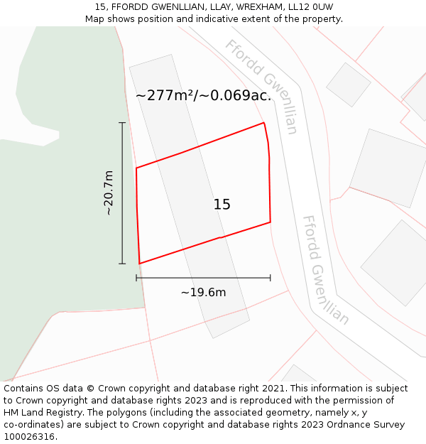 15, FFORDD GWENLLIAN, LLAY, WREXHAM, LL12 0UW: Plot and title map
