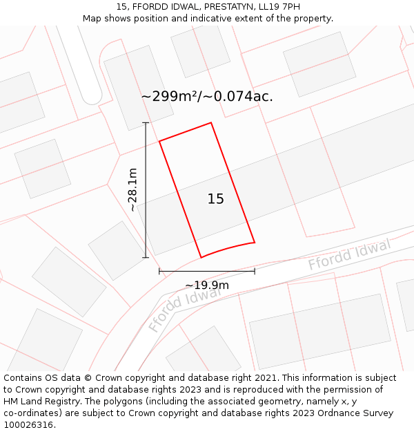 15, FFORDD IDWAL, PRESTATYN, LL19 7PH: Plot and title map