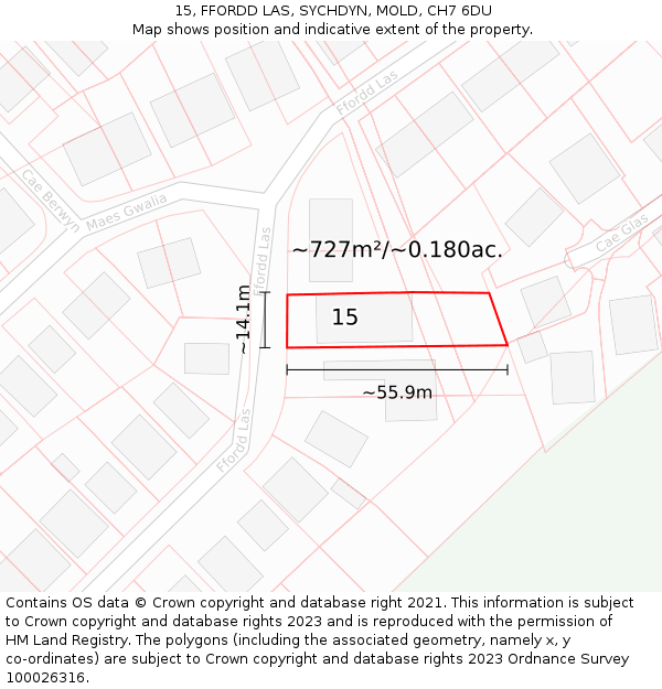 15, FFORDD LAS, SYCHDYN, MOLD, CH7 6DU: Plot and title map
