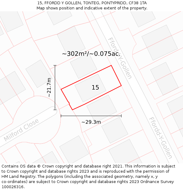 15, FFORDD Y GOLLEN, TONTEG, PONTYPRIDD, CF38 1TA: Plot and title map