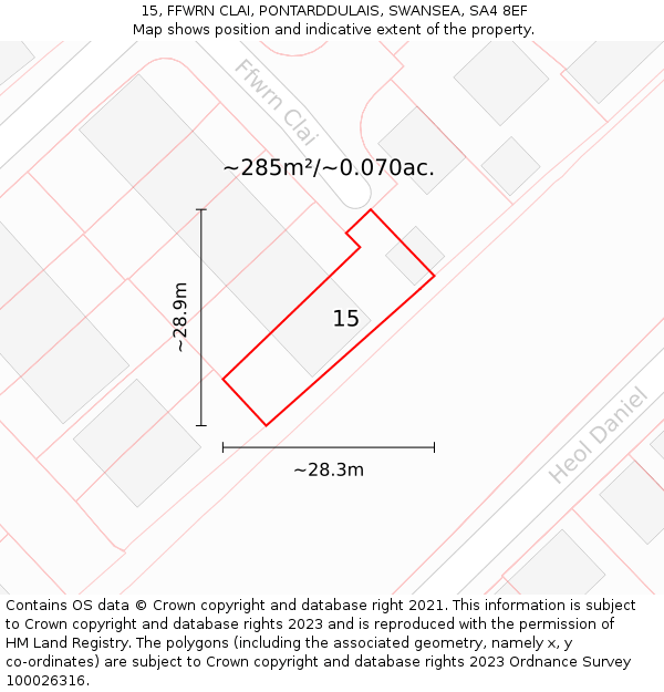 15, FFWRN CLAI, PONTARDDULAIS, SWANSEA, SA4 8EF: Plot and title map