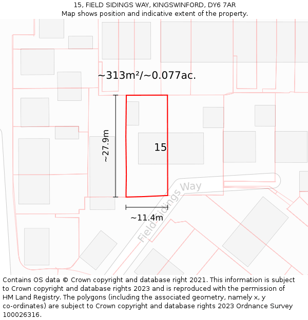 15, FIELD SIDINGS WAY, KINGSWINFORD, DY6 7AR: Plot and title map