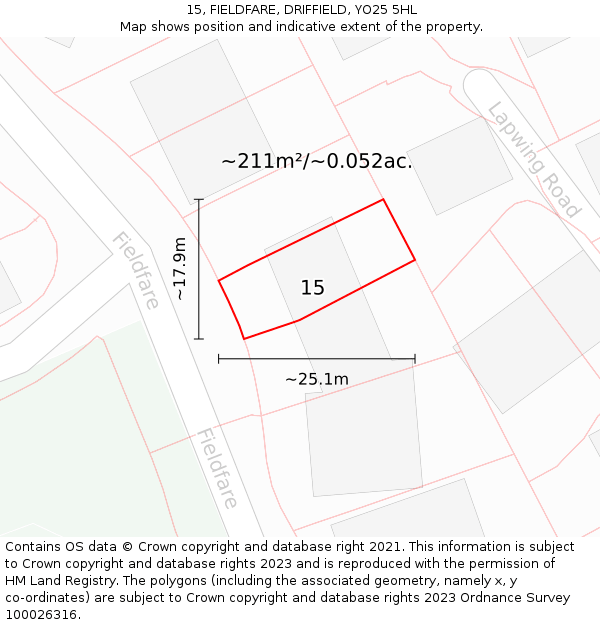 15, FIELDFARE, DRIFFIELD, YO25 5HL: Plot and title map