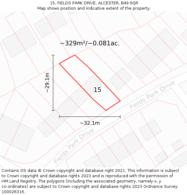 15, FIELDS PARK DRIVE, ALCESTER, B49 6QR: Plot and title map