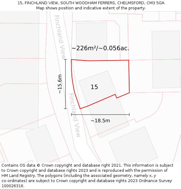 15, FINCHLAND VIEW, SOUTH WOODHAM FERRERS, CHELMSFORD, CM3 5GA: Plot and title map