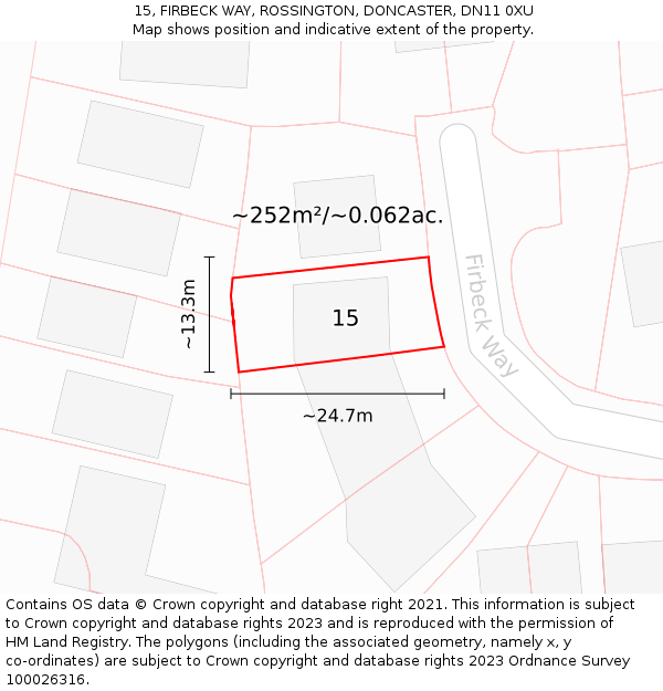 15, FIRBECK WAY, ROSSINGTON, DONCASTER, DN11 0XU: Plot and title map