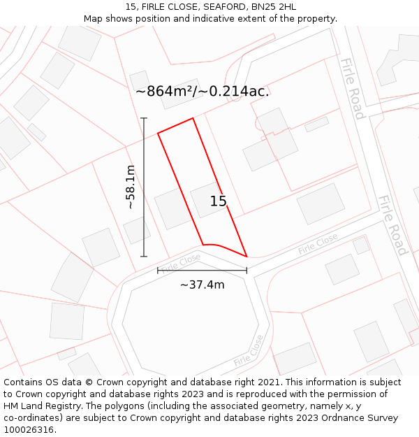 15, FIRLE CLOSE, SEAFORD, BN25 2HL: Plot and title map