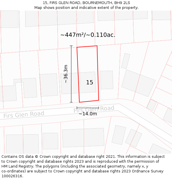 15, FIRS GLEN ROAD, BOURNEMOUTH, BH9 2LS: Plot and title map