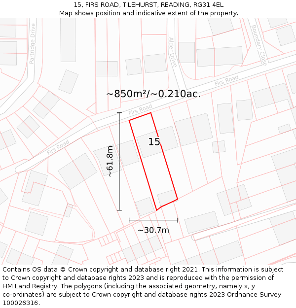 15, FIRS ROAD, TILEHURST, READING, RG31 4EL: Plot and title map