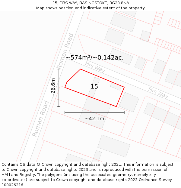 15, FIRS WAY, BASINGSTOKE, RG23 8NA: Plot and title map