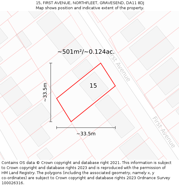 15, FIRST AVENUE, NORTHFLEET, GRAVESEND, DA11 8DJ: Plot and title map