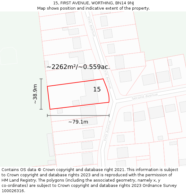 15, FIRST AVENUE, WORTHING, BN14 9NJ: Plot and title map