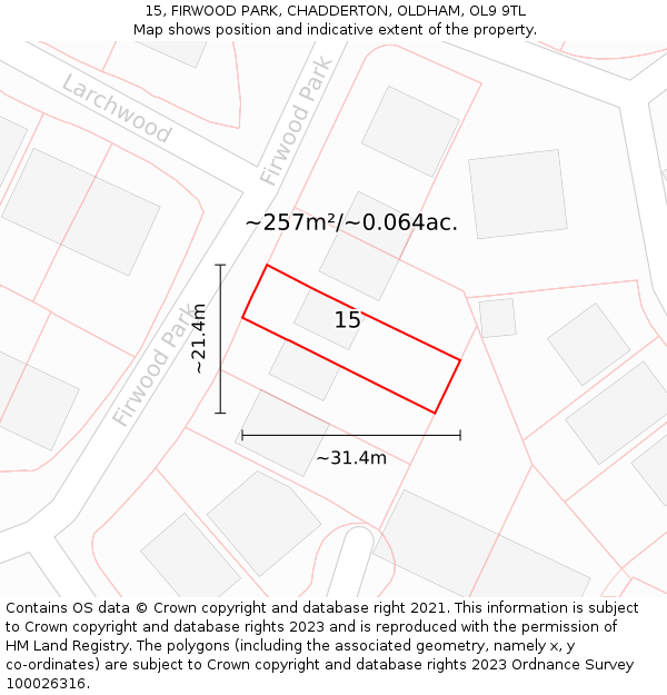 15, FIRWOOD PARK, CHADDERTON, OLDHAM, OL9 9TL: Plot and title map