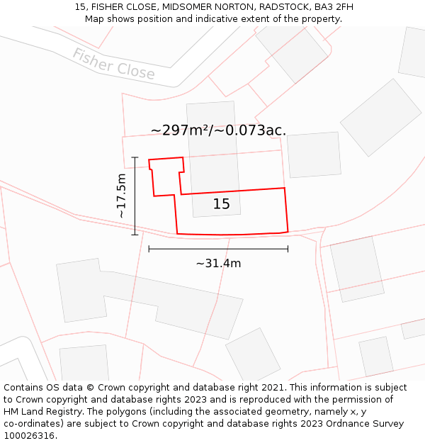 15, FISHER CLOSE, MIDSOMER NORTON, RADSTOCK, BA3 2FH: Plot and title map