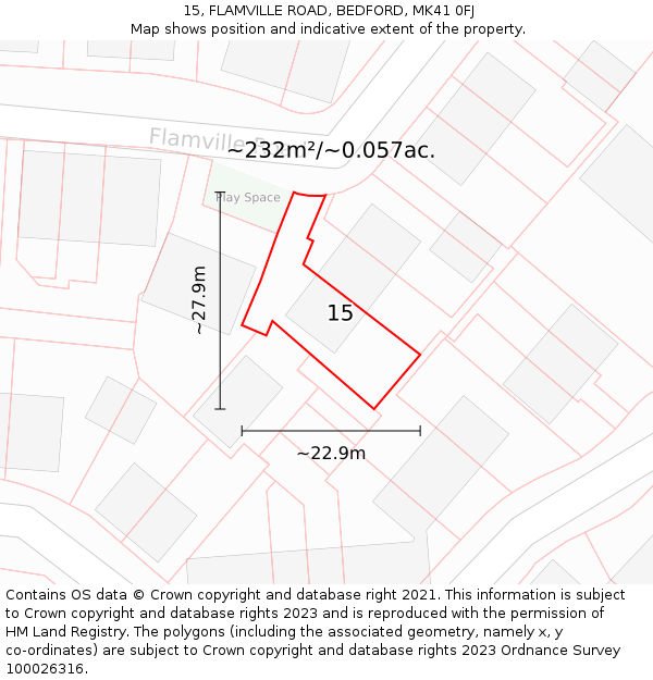 15, FLAMVILLE ROAD, BEDFORD, MK41 0FJ: Plot and title map