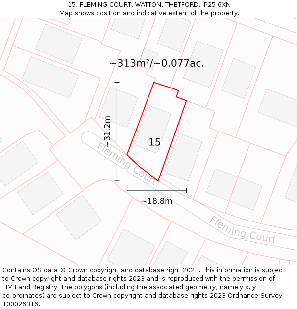 15, FLEMING COURT, WATTON, THETFORD, IP25 6XN: Plot and title map