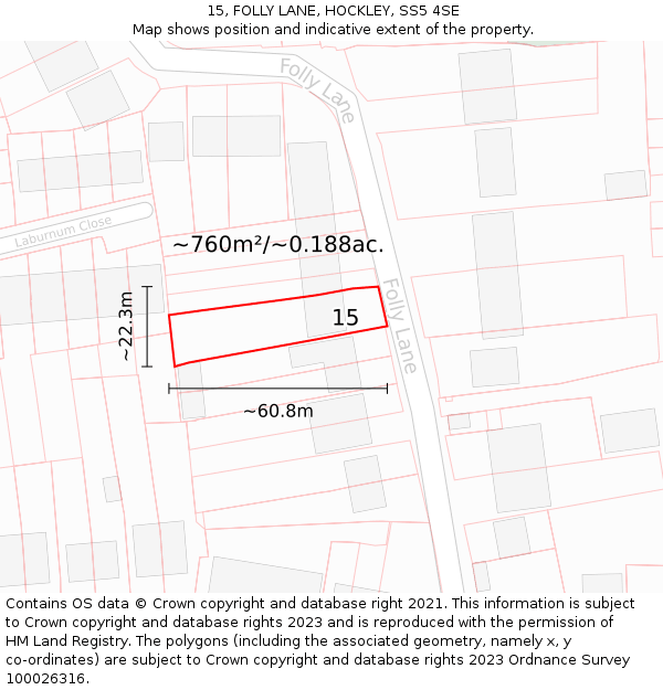 15, FOLLY LANE, HOCKLEY, SS5 4SE: Plot and title map